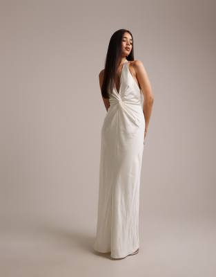 Six Stories Bridesmaids Plunge Knot Detail Maxi Skirt In White