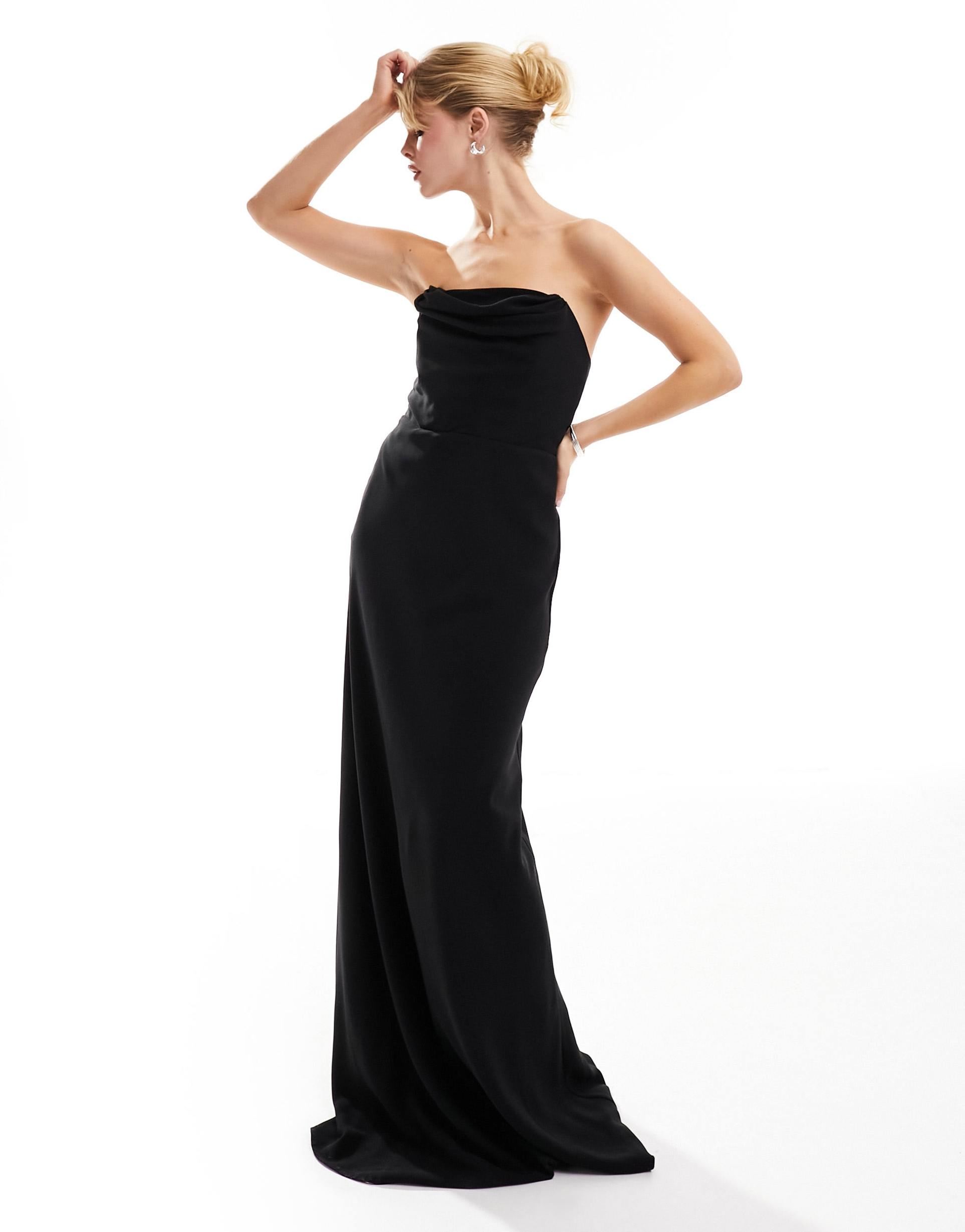 six stories bridesmaids strapless ruched maxi dress in black