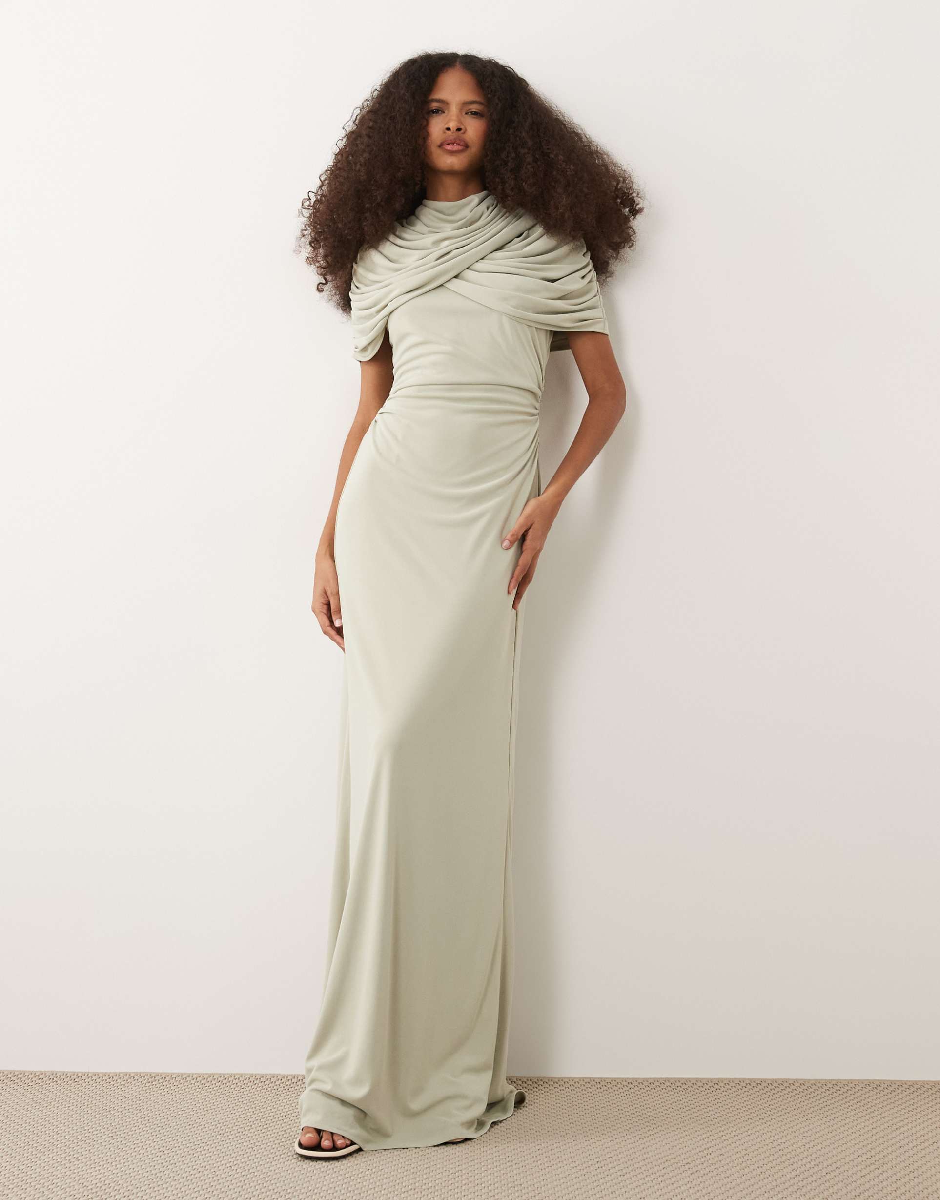 six stories bridesmaids stretch cape detail maxi dress in sage