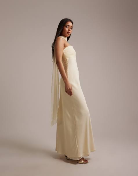 Six Stories – Bridesmaids – Trägerloses Chiffon-Maxikleid in Zitronengelb mit Schal-Detail - view 1