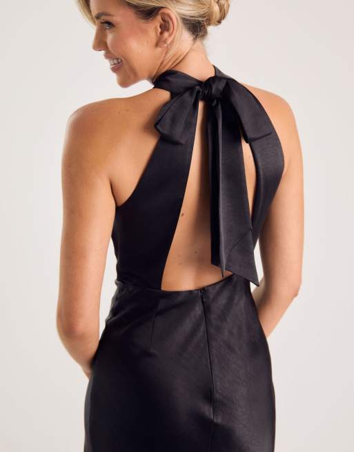 Six Stories - Brudepiger - Sort maxikjole i satin med halterneck, 4 af 4
