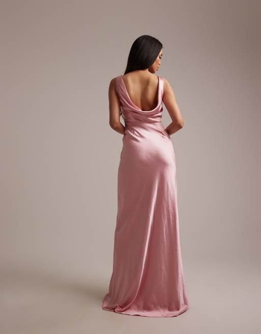 Six Stories – Brudtärnor – Rosa, ärmlös maxiklänning i satin med drapering baktill, 5 av 5