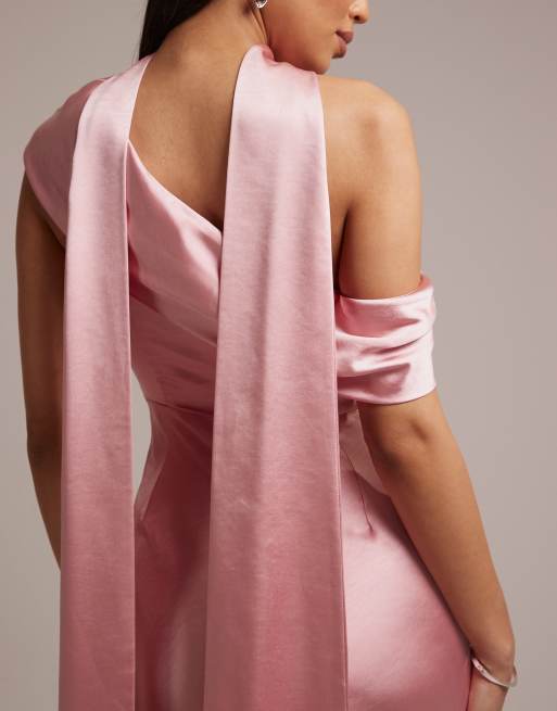 Six Stories – Brudtärnor – Rosa, enaxlad maxiklänning i satin med drapering, 3 av 5