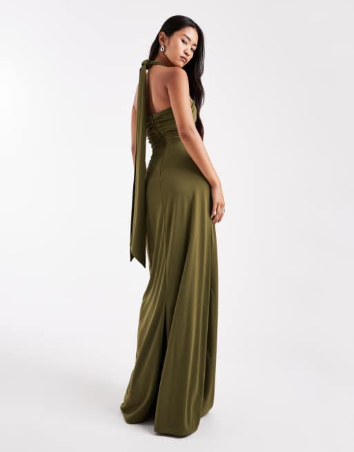 Six Stories - Bruidsmeisjes - Maxi-jurk met stretch en halternek in groen, 2 van 4