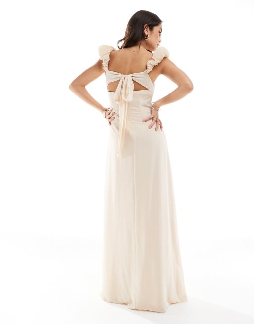Six Stories - Bruidsmeisjes - Maxi jurk van chiffon met gerimpeld effect in champagne, 4 van 4