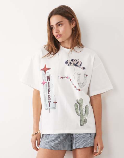 Six Stories - Camiseta blanca de manga corta con estampado gráfico de estilo wéstern - view 1