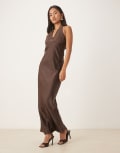 [Six Stories] Six Stories chiffon cup satin maxi dress in chocolate brown 36 Chocolate