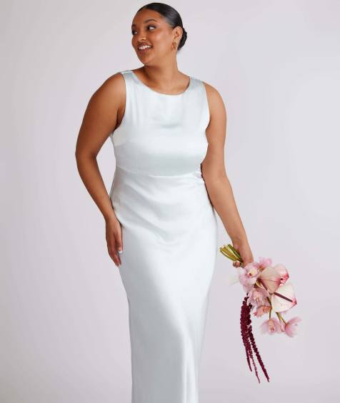 Six Stories Cowl back satin bridesmaid dress in ice blue - view 1