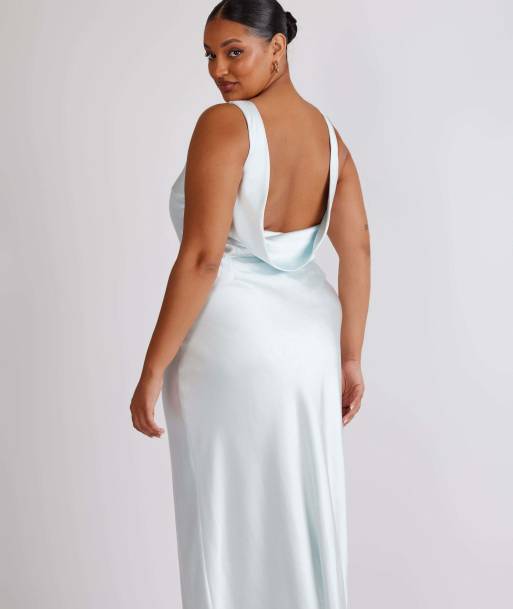 Six Stories Cowl back satin bridesmaid dress in ice blue, 2 of 4