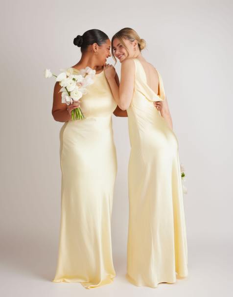 Six Stories Cowl back satin bridesmaid dress in lemon