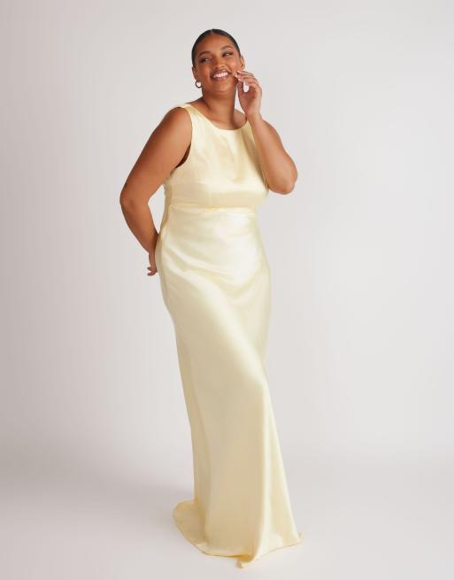 Six Stories Cowl back satin bridesmaid dress in lemon, 2 of 4