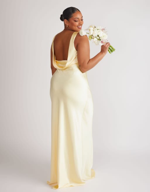 Six Stories Cowl back satin bridesmaid dress in lemon, 3 of 4