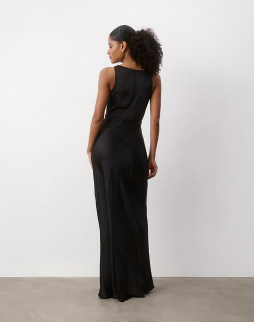 Six Stories Cowl front satin bridesmaid dress in black, 2 of 6