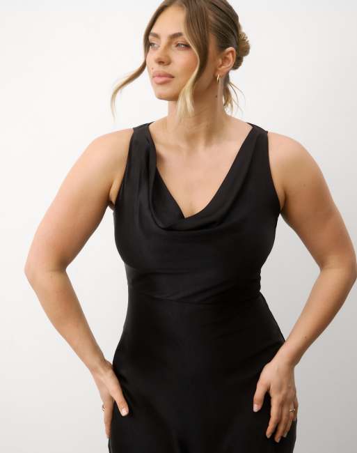 Six Stories Cowl front satin bridesmaid dress in black, 5 of 6
