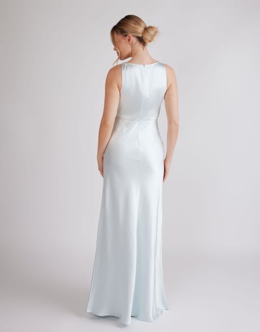 Six Stories Cowl front satin bridesmaid dress in ice blue, 4 of 4