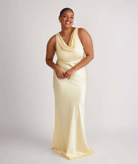 Six Stories Cowl front satin bridesmaid dress in lemon - view 1
