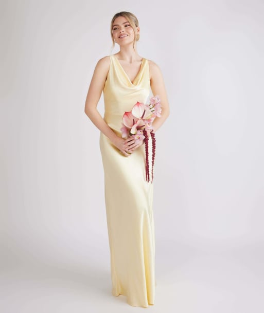 Six Stories Cowl front satin bridesmaid dress in lemon, 5 of 7