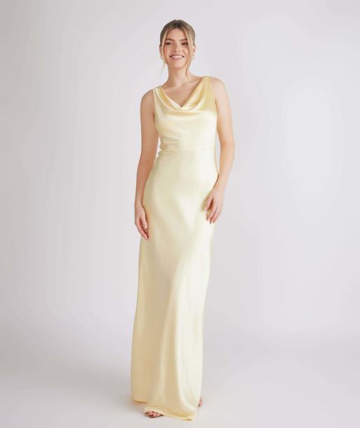 Six Stories Cowl front satin bridesmaid dress in lemon, 6 of 7