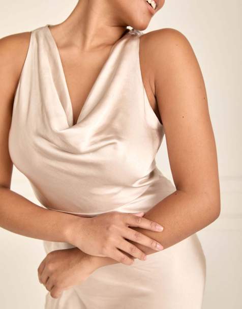 Six Stories Cowl front satin bridesmaid dress in oyster - view 1