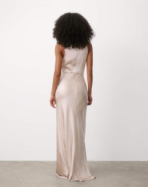 Six Stories Cowl front satin bridesmaid dress in oyster, 2 of 6