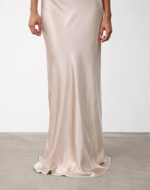 Six Stories Cowl front satin bridesmaid dress in oyster, 6 of 6