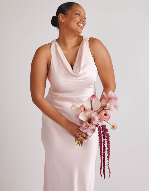 Six Stories Cowl front satin bridesmaid dress in pale pink - view 1