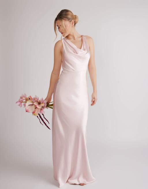 Six Stories Cowl front satin bridesmaid dress in pale pink | ASOS