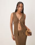 [Six Stories] Six Stories crochet button singlet top in mocha (part of a set)-Brown 38 Mocha