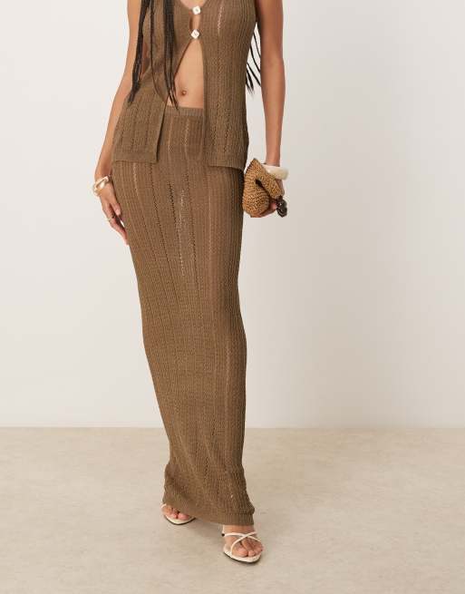 Six Stories crochet maxi skirt in mocha - part of a set