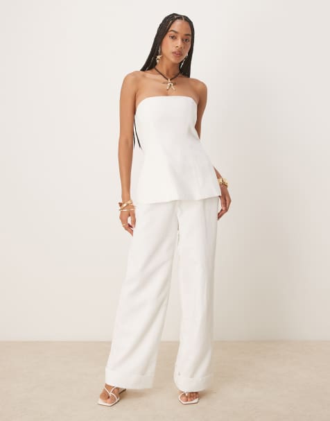 Six Stories tailored wide leg trouser co-ord in white