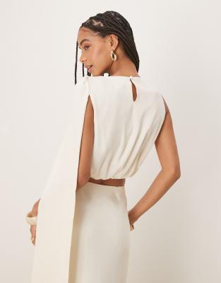 Six Stories Drape Detail High Neck Top In Neutral