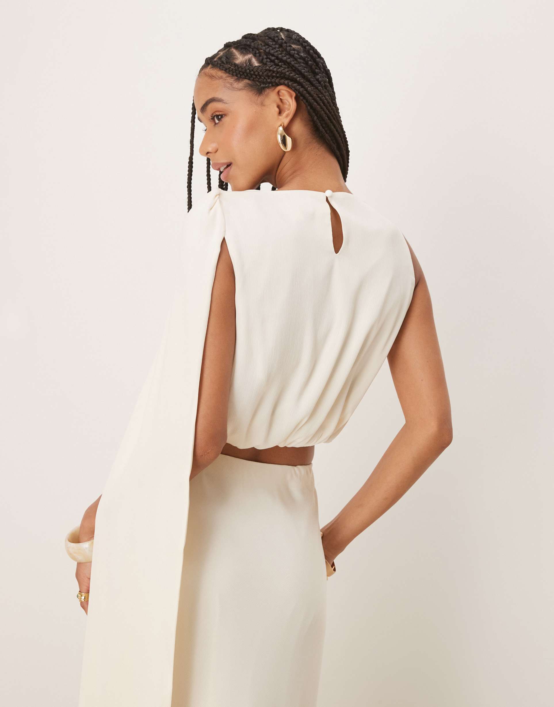 six stories drape detail high neck top in cream - part of a set
