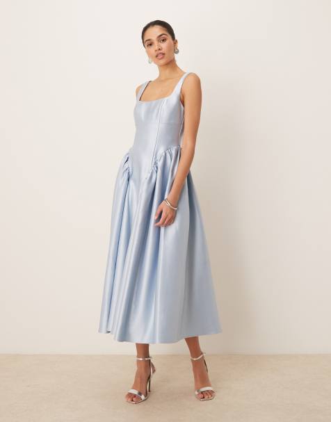 Six Stories drop hem midi dress in powder blue