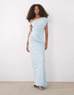 Six Stories Fallen Shoulder Beaded Maxi Dress In Blue