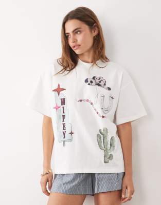 Six Stories Graphic Western Short Sleeve T-shirt In White