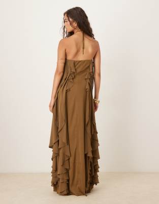 Six Stories Halter Ruffle Maxi Dress