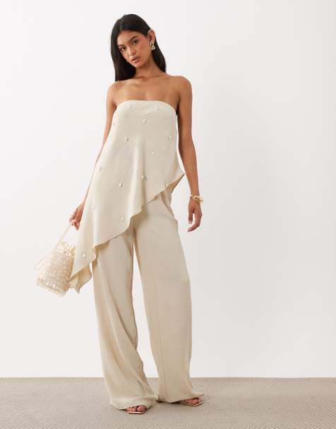 Six Stories high waist flowy pants in stone - part of a set - view 1