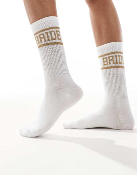 Six Stories - Hvide sokker med guldfarvet 'Bride'-print - view 1
