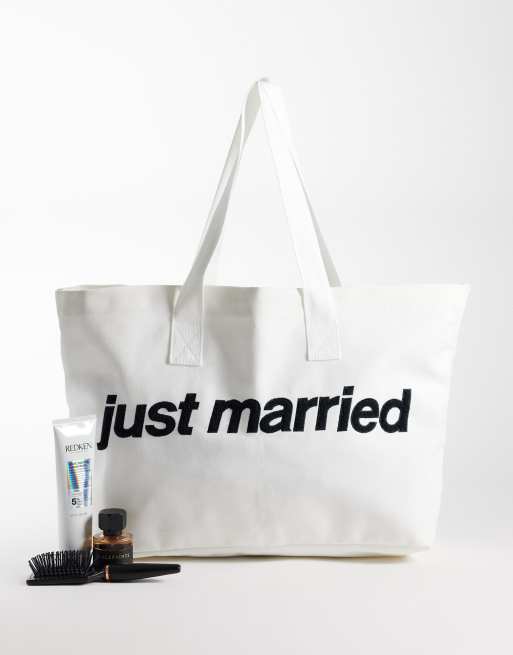 Six Stories 'Just Married' bomullsrik toteväska i vitt, 2 av 4