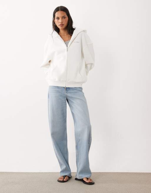 Six Stories 'just married' cotton rich relaxed zip up hoodie in white, 2 of 4