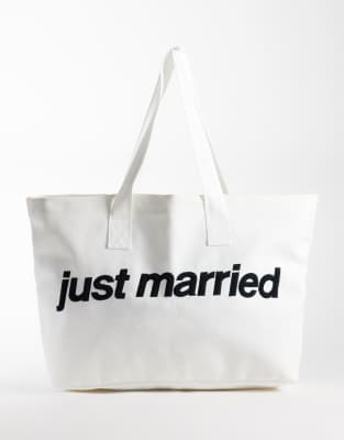 Six Stories 'just Married' Cotton Rich Tote In White