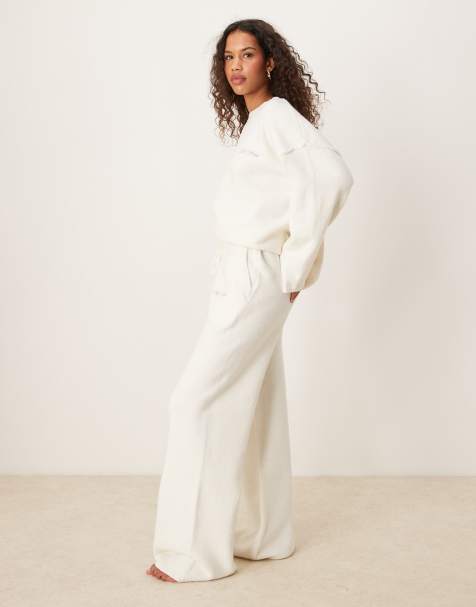 Six Stories knitted wide leg trouser co-ord in cream - view 1
