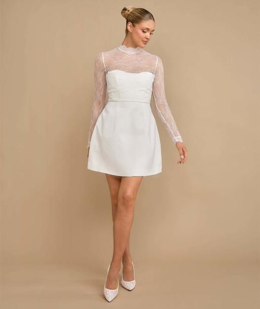 Six Stories Lace sleeve cup detail mini dress in white, 2 of 7