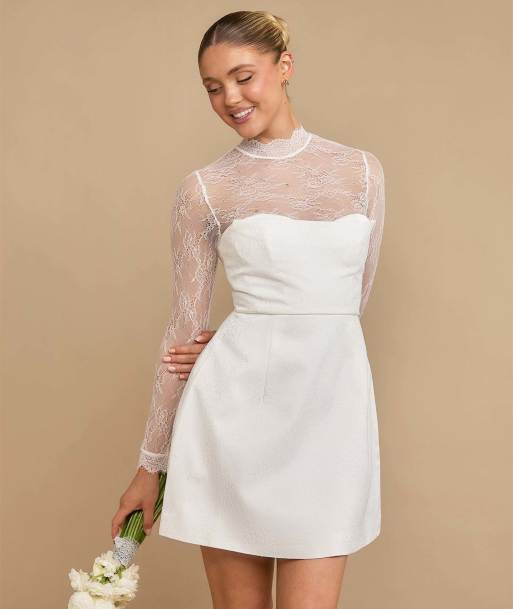 Six Stories Lace sleeve cup detail mini dress in white, 5 of 7