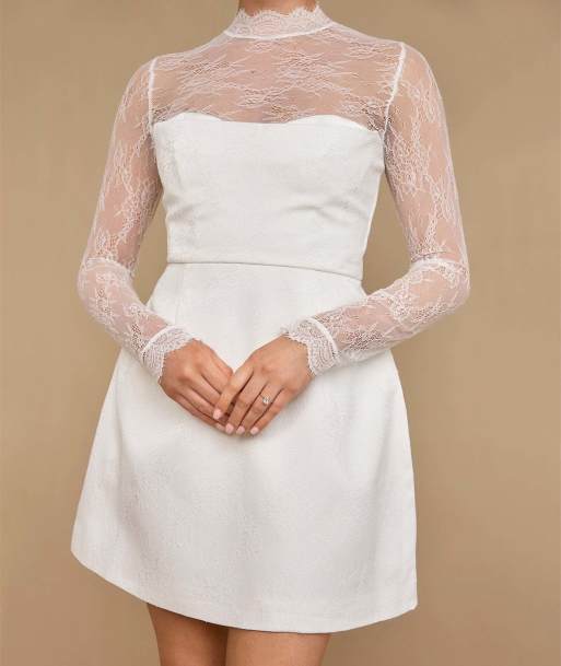 Six Stories Lace sleeve cup detail mini dress in white, 6 of 7