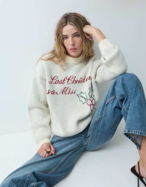 Six Stories 'Last Christmas as a Miss' gebreide trui met ronde hals in crème - view 1