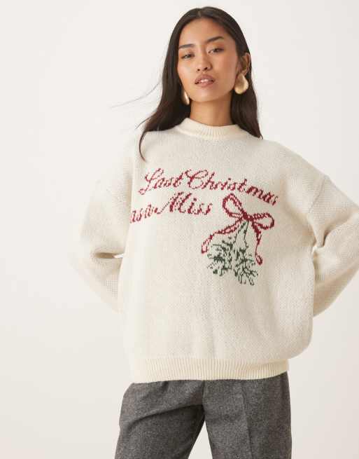 Six Stories Last Christmas as a Miss knitted crewneck mistletoe jumper in cream