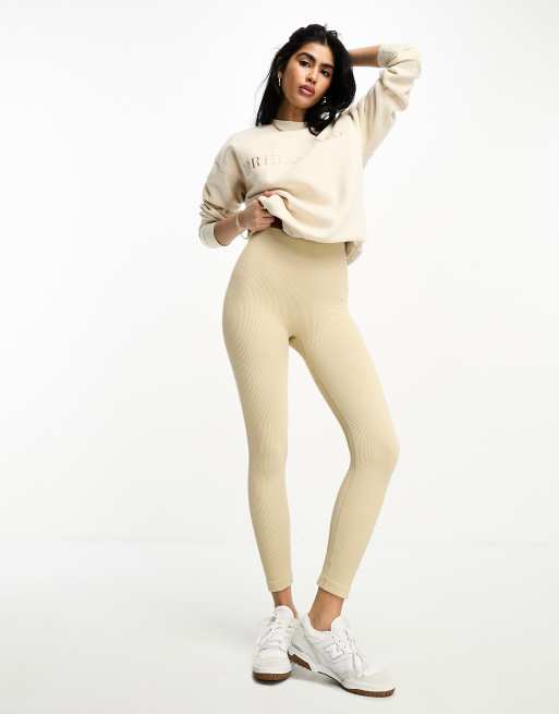 Six Stories - Leggings modellanti senza cuciture color sabbia a coste 