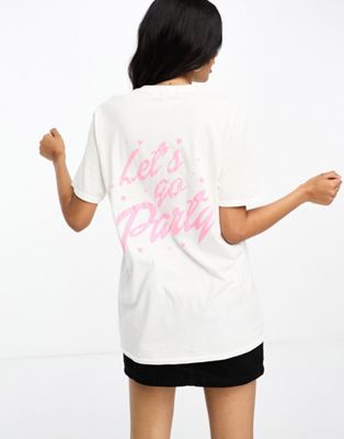Six Stories lets go party bridesmaids tee in white and pink