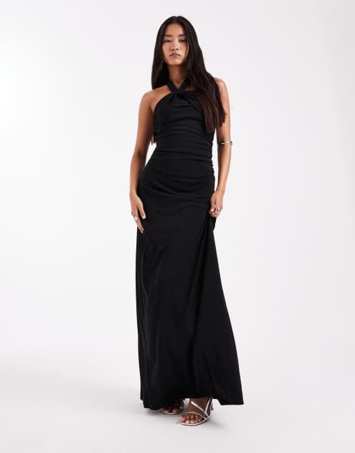 Six Stories - L'invitée - Robe longue asymétrique extensible à dos nu - Noir